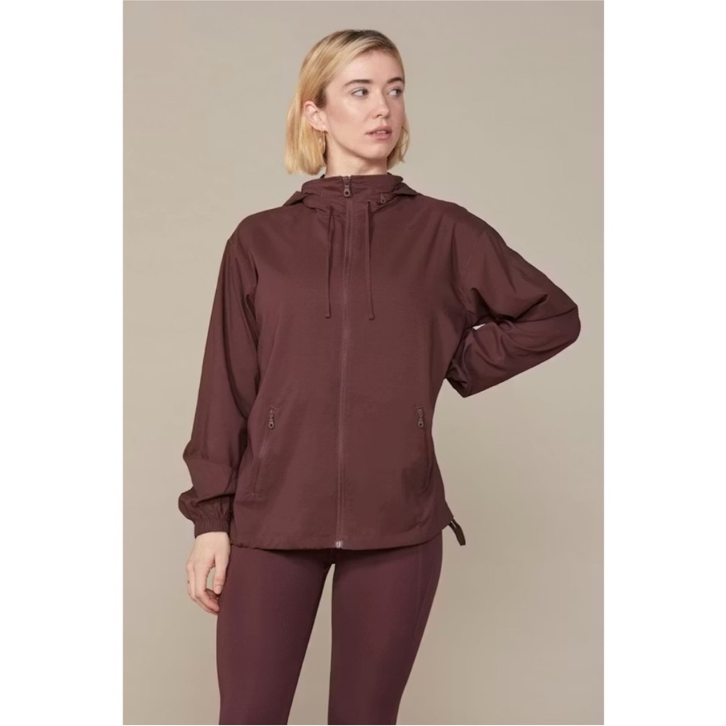 Girlfriend Collective Cocoa Brown Windbreaker Jacket With Hood - Size Small